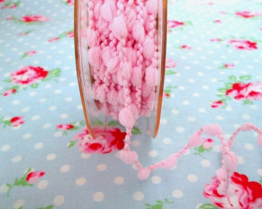 Sugar Pink Mini Wired Pom Pom Trim - 3/8 inch - 1 Yard