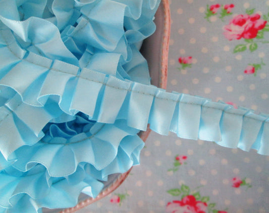 Ruffled Box Pleated Satin Ribbon/Trim - Light Blue - 7/8 inch - 1 Yard