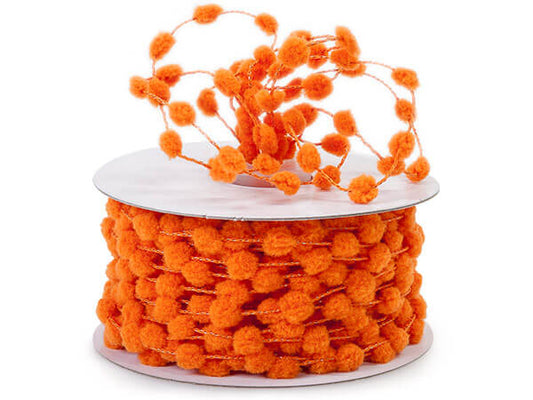 Pom Pom Wired Cord Trim- Orange - 1/2 inch ball - 1 Yard