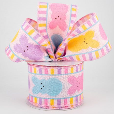 2 1/2" Glitter Sugar Bunnies Wired Ribbon: Pink - 1 Yard