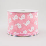 2 1/2" Woven Canvas White Bunny Wired Ribbon: Pink - 1 Yard