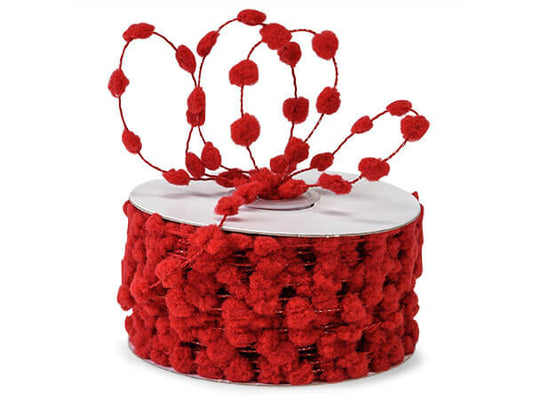 Pom Pom Wired Cord Trim- Red - 1/2 inch ball - 1 Yard